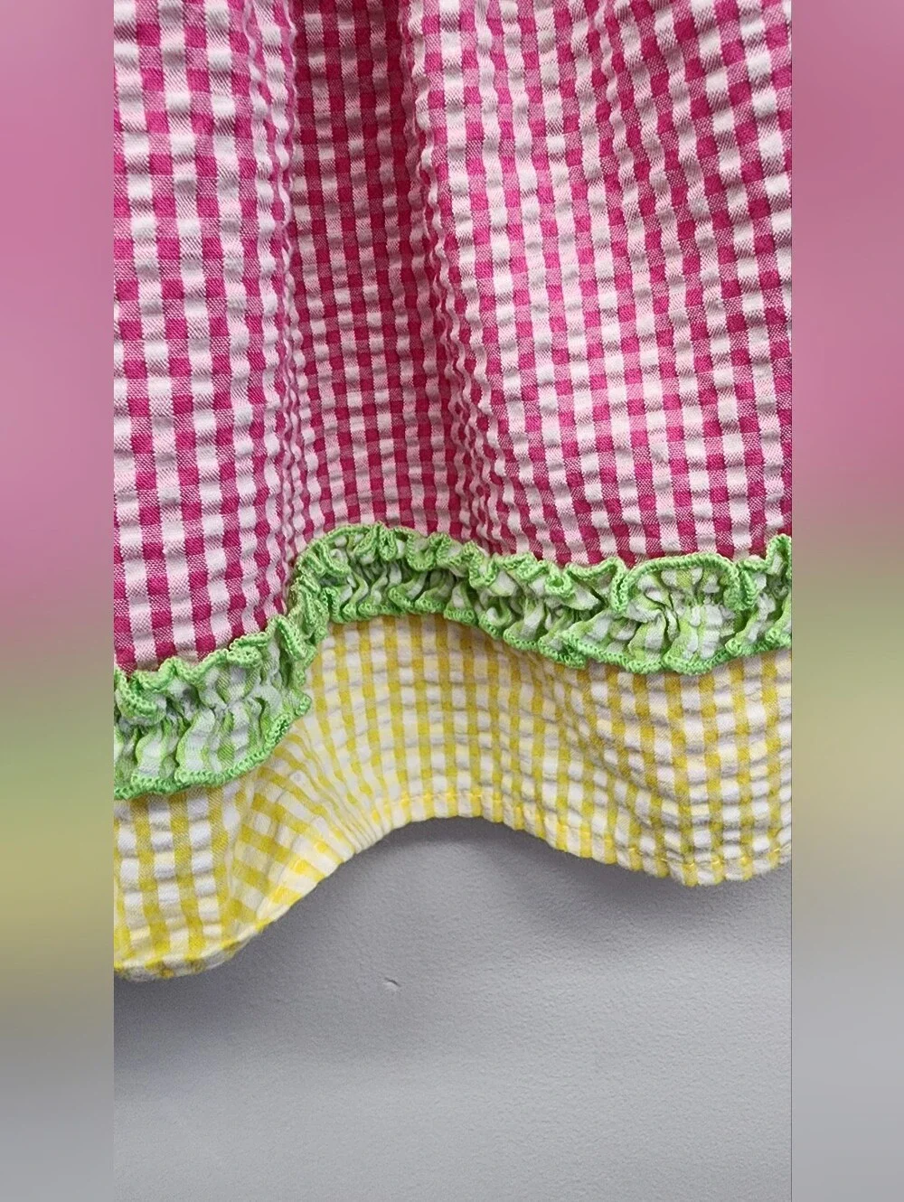 Bonnie Baby 12M Pink Yellow Gingham Seersucker Flower Sundress